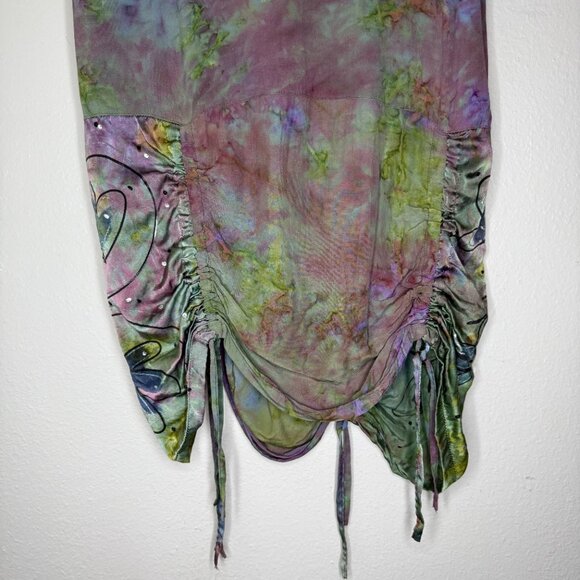 Y2K Skirt Modern does Y2K 00s Tie Dye Ruched Artwear Fairy Punk Skirt | L/XL - Picture 6 of 12